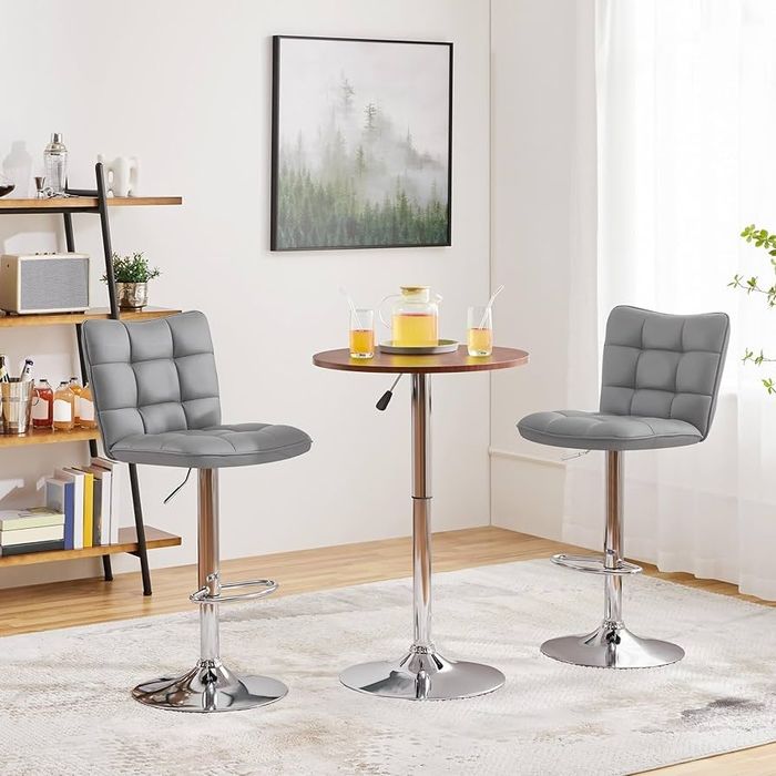 ПромоЦена!Луксозен кожен бар стол с регулируема височина и газов аморт