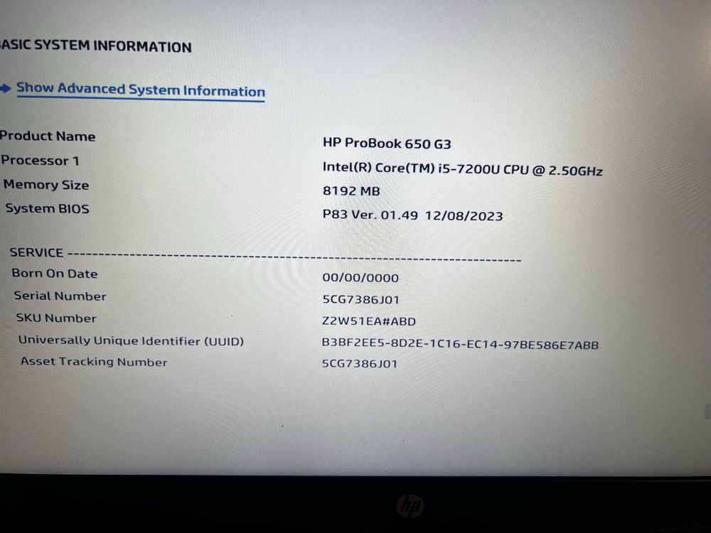 Лаптоп HP probook 650 G3 i5-7200U RAM 8GB
