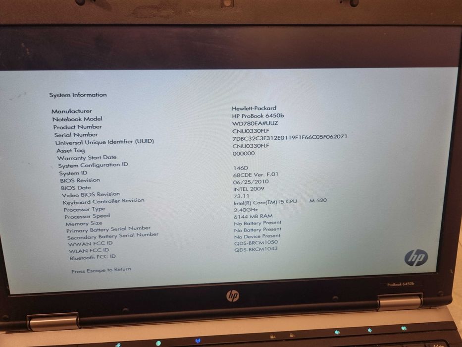 HP probook 6450b se poate si dezmembra fara hard disk