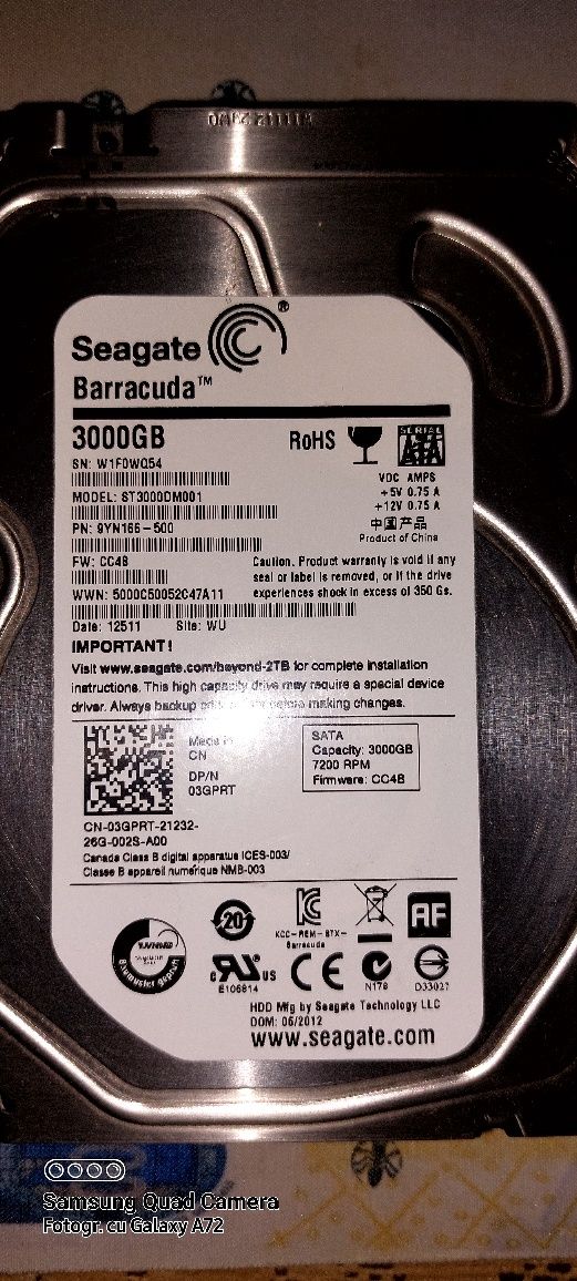 Hard disk Seagate 3000 GB defect