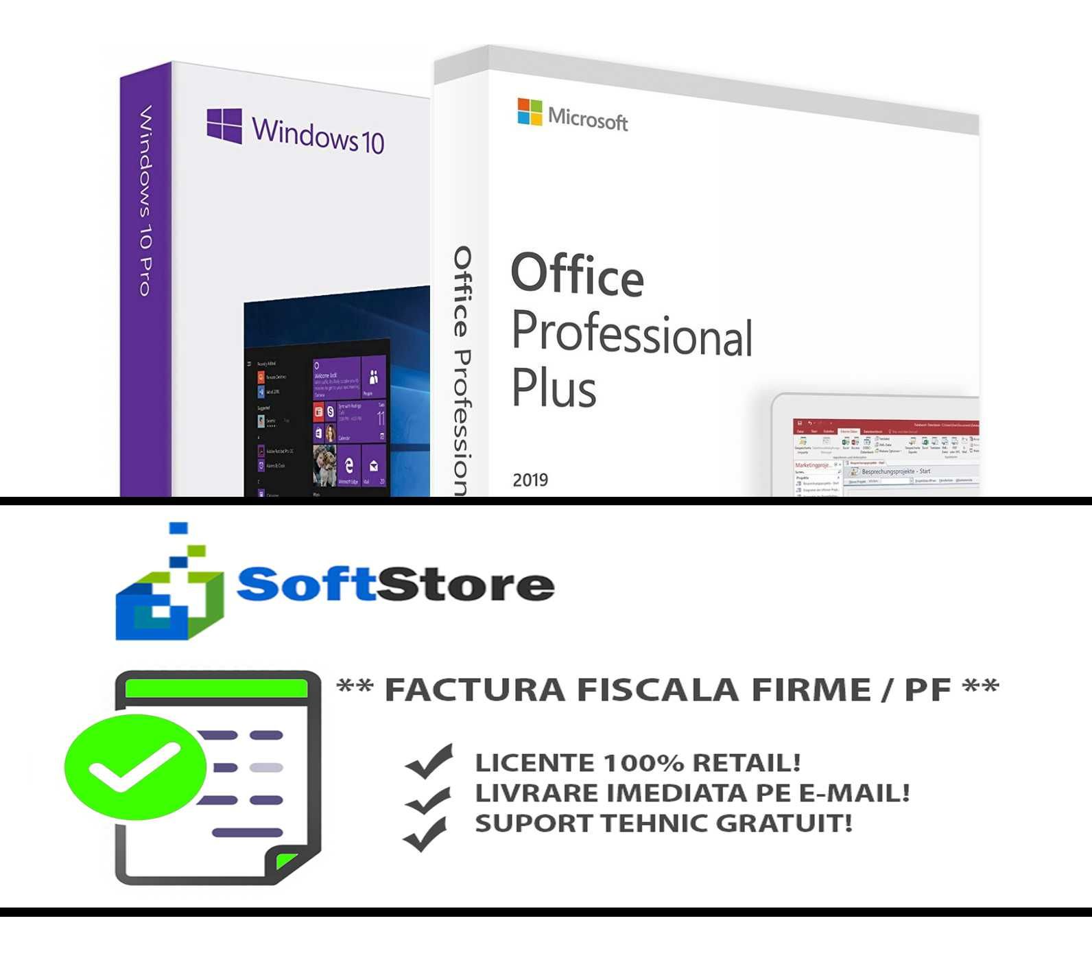 Factura, legal! PACHET Licente Windows 10 Pro + Office 2019 Pro Plus