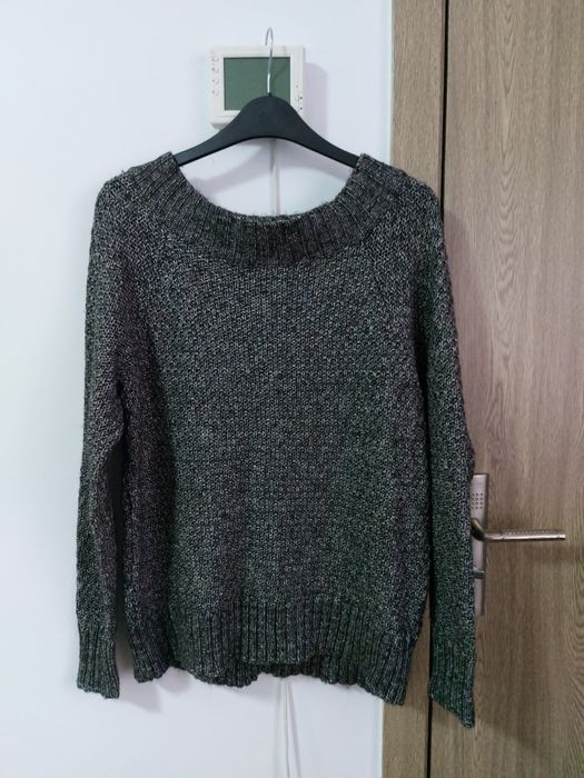 Pulover subtire Chaps, culoare negru/alb, model picatele (M)