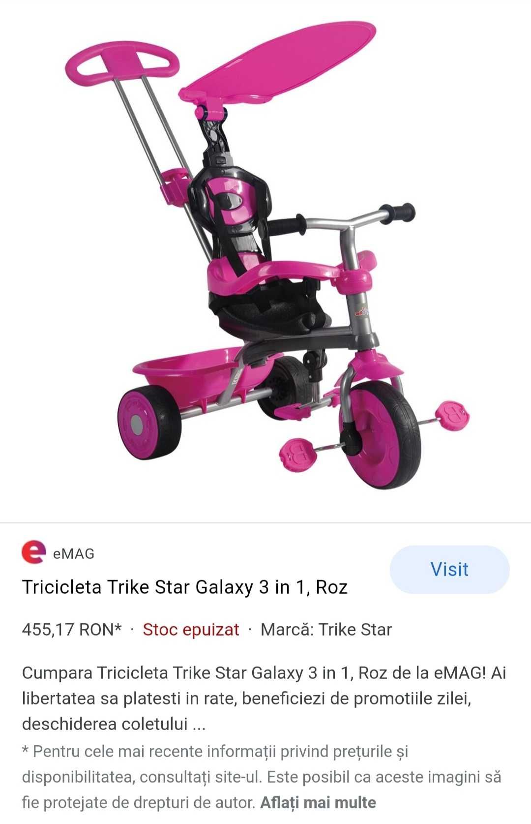 Tricicleta Trike Star Galaxy 3 in 1, Roz pentru copii