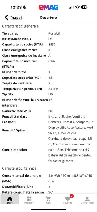 Aer conditionat portabil BEKO BP209H, 9000 BTU, A/A, Alb