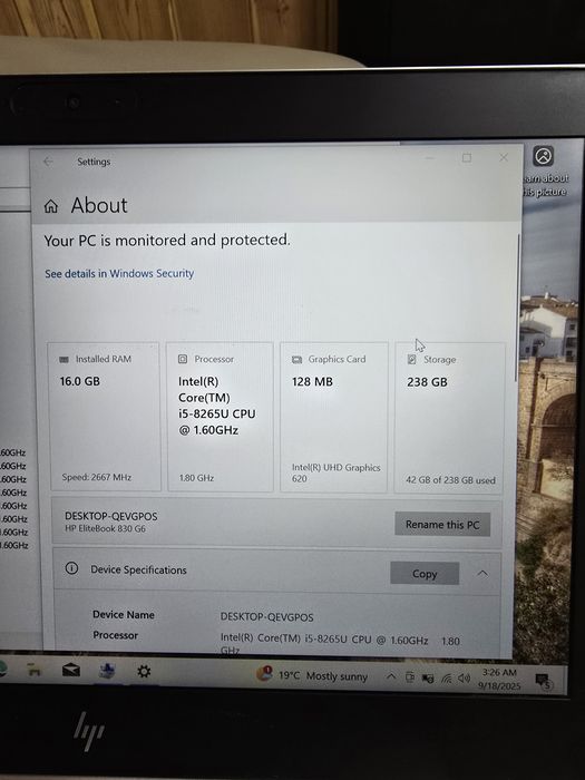 Laptop HP 830 G6, i5-8265, ram 16gb, ssd 256gb, bat 4 ore