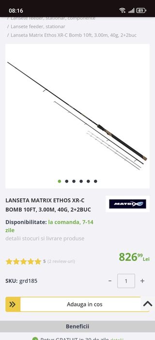 Lanseta Matrix Ethos XR-C Bomb 10ft, 3.00m, 40g, 2+2buc