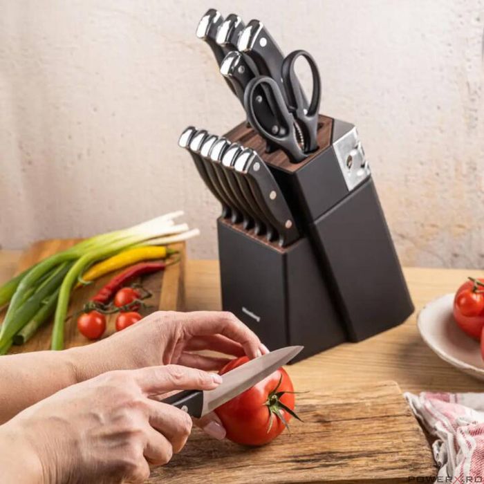 Set de cutite 13 piese, cu ascutitor si suport, otel inoxidabil,