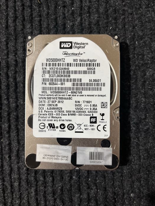 HDD Western Digital VelociRaptor 500GB (10.000 RPM)
