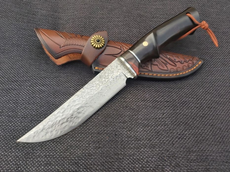 Ловен нож дамаска стомана с кожена кания LN414