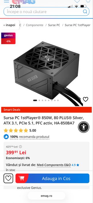 Sursa PC ACK 850w silver atx 3.1