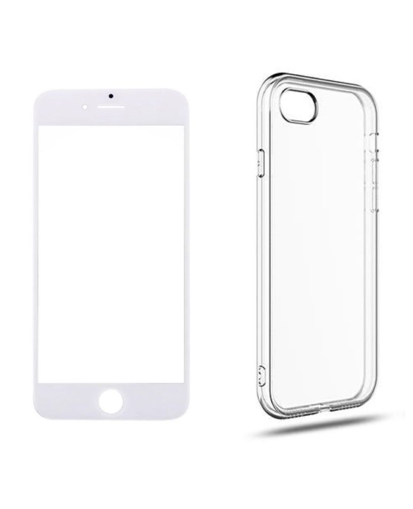 Husa Silicon + Folie Sticla Alba Neagra - Iphone 7 8 Plus SE 16E
