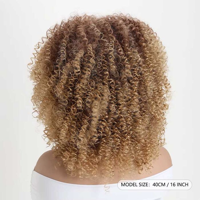 Кафява омбре афро къдрава перука с руси краища