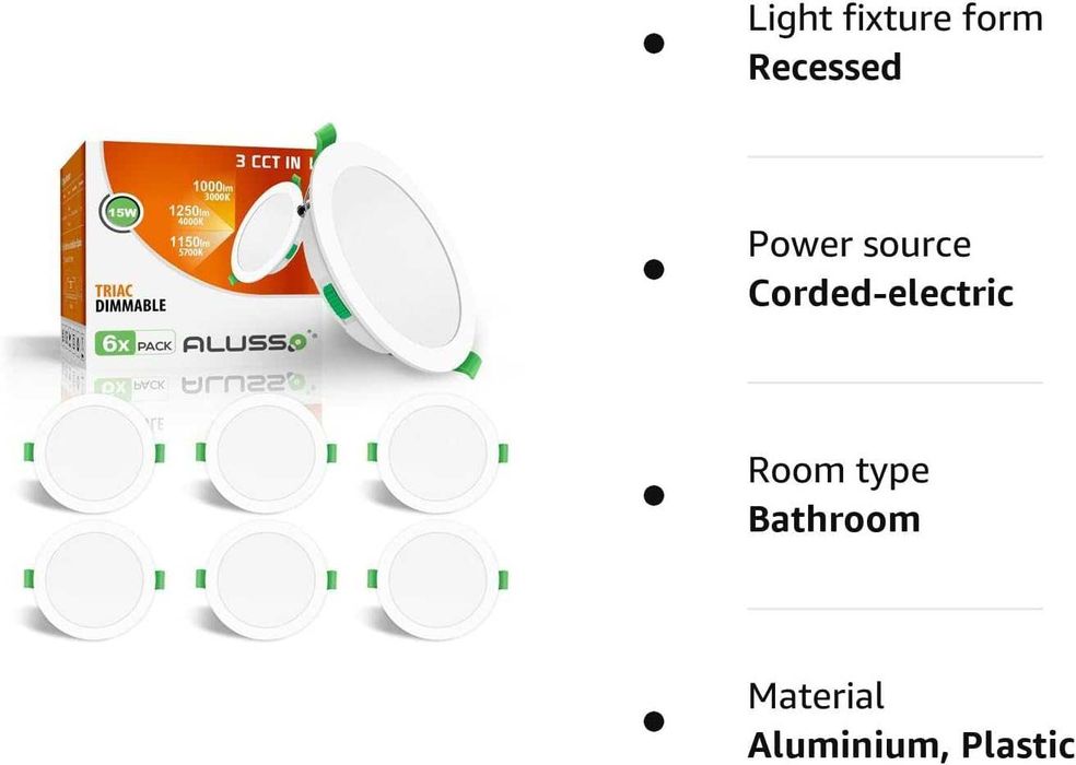 Bec Incastrat Spot LED ALUSSO,15W reglaj,dimabil,pachet 6 buc,clasaF