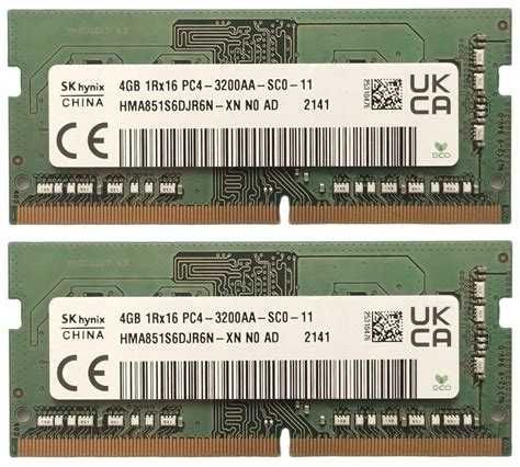 Память ноутбуков DDR4 3200MHz SODIMM 8GB (4 + 4 GB) SK Hynix Samsung