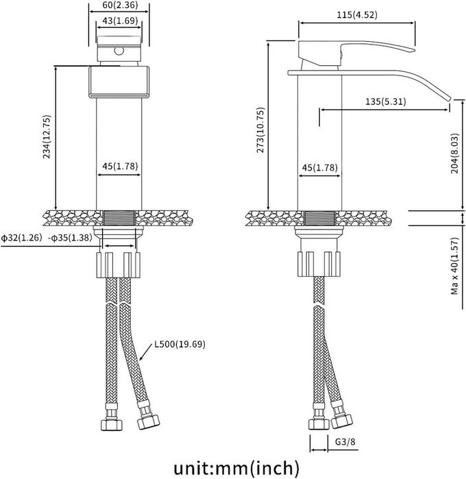Baterie lavoar Negru Mat Design elegant