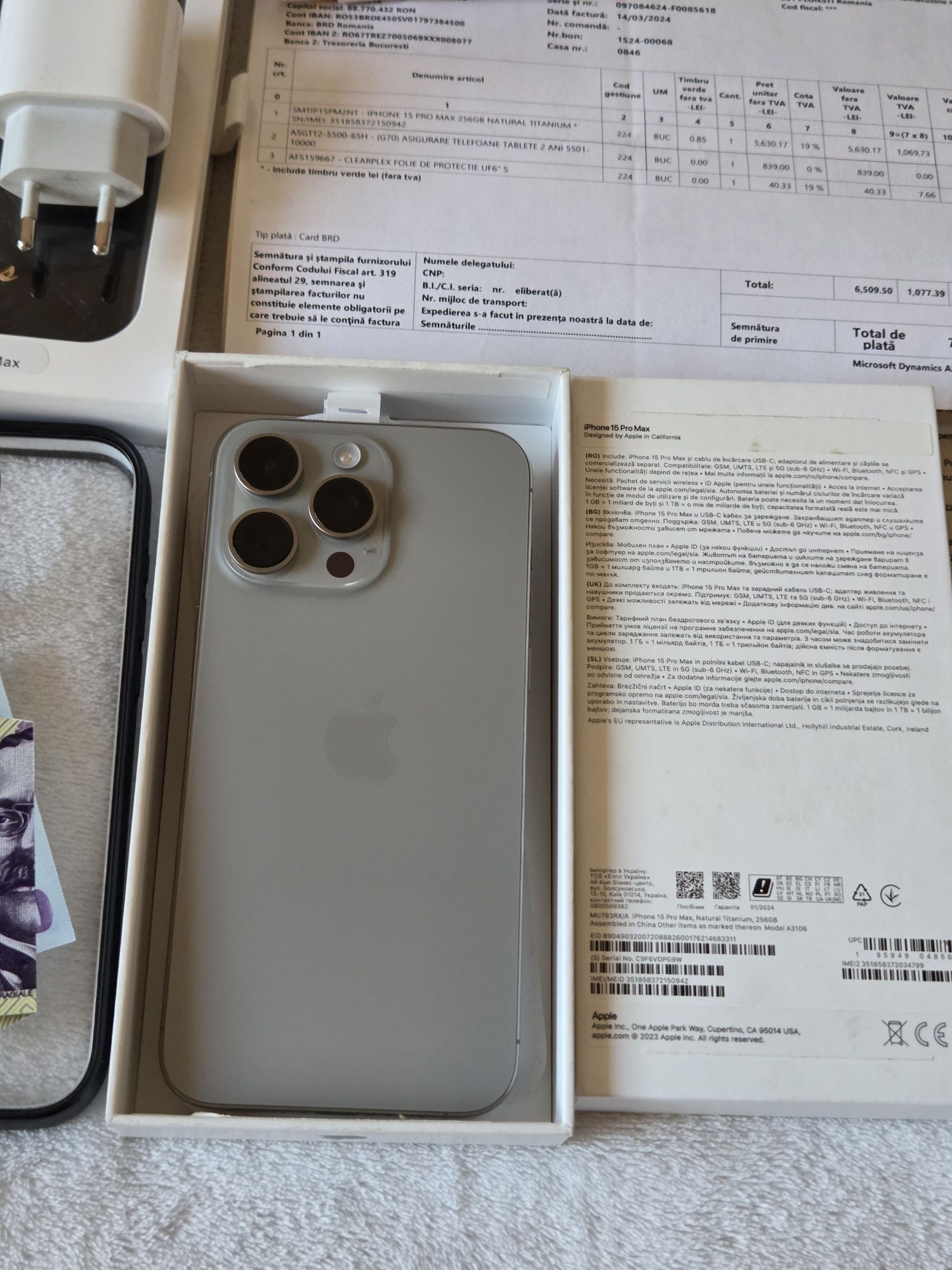 15 pro max Natural Titanium 256GB baterie 97% Ca Nou Full box