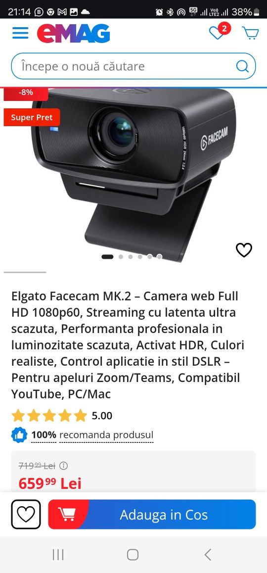 Elgato Facecam MK.2 – Camera web Full HD 1080p60, Streaming, SIGILATA