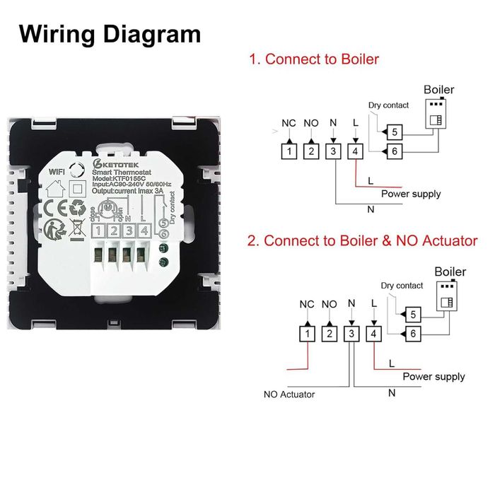 KETOTEK WiFi Smart Termostat Boiler 3A Alexa,TuyaSmart Life APPControl