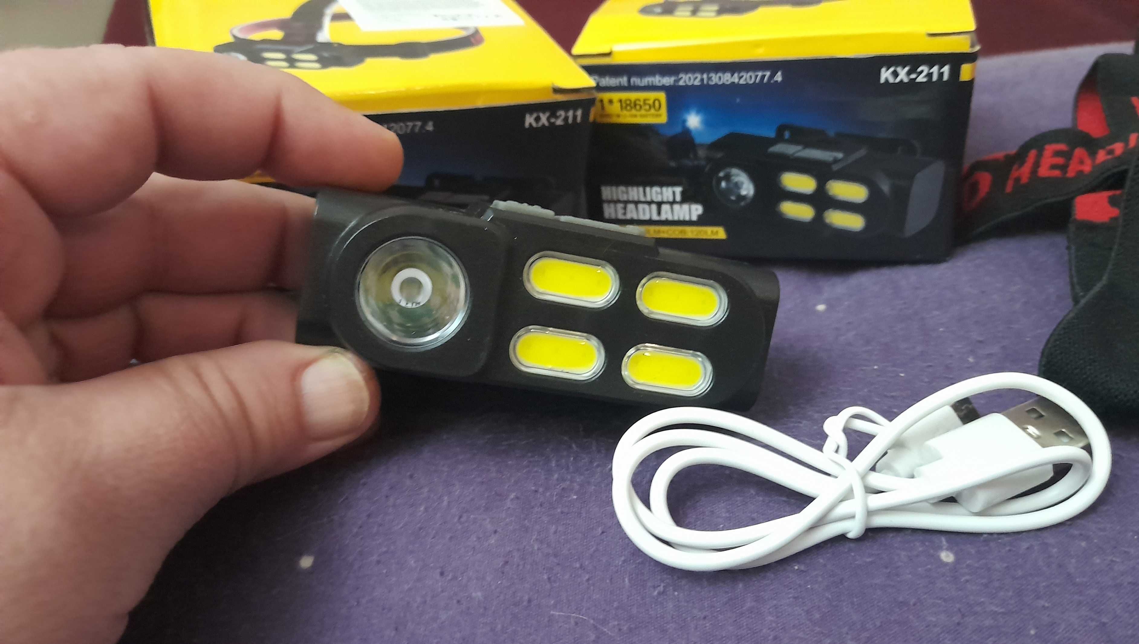 lanterna frontala de cap led Cob+Xpe lumina puternica acumulator