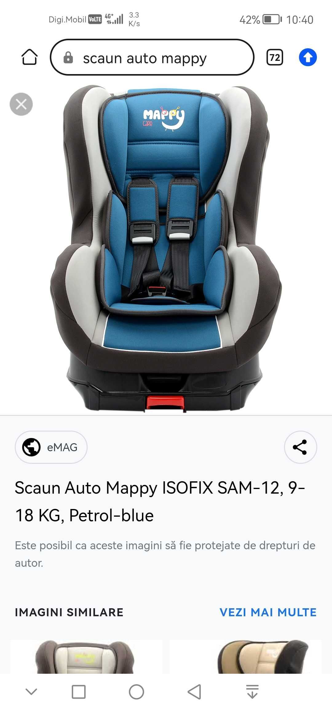 Scaun auto Mappy cu isofix