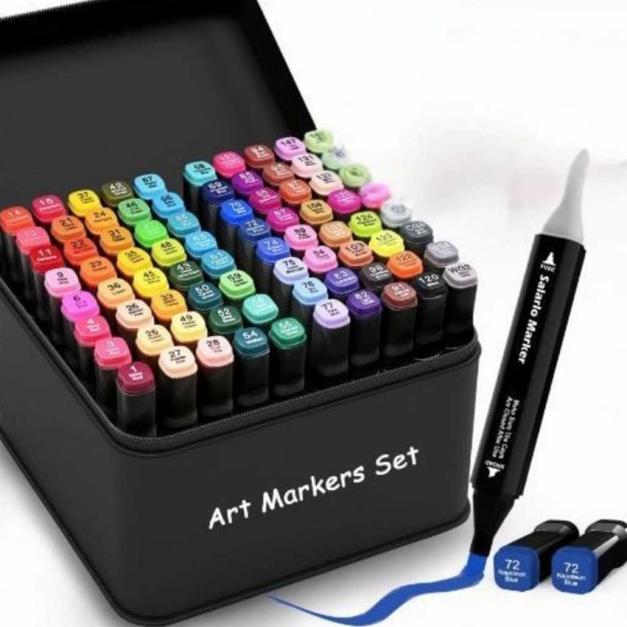 Комплект двустранни маркери с алкохолна основа + калъф за съхранение