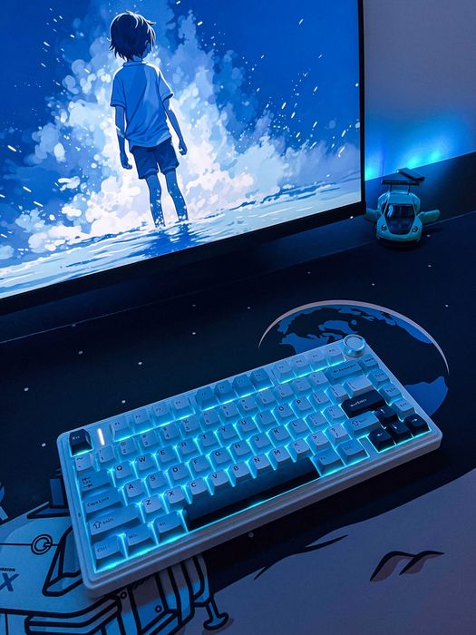 Tastatură custom AULAF75 Glacier Blue – switchuri/stabz lubrifiate