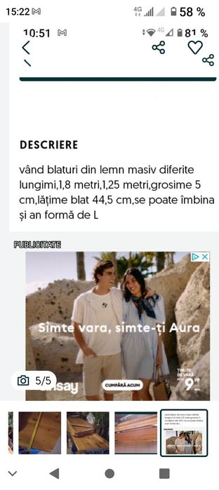 Vând blat lemn masiv