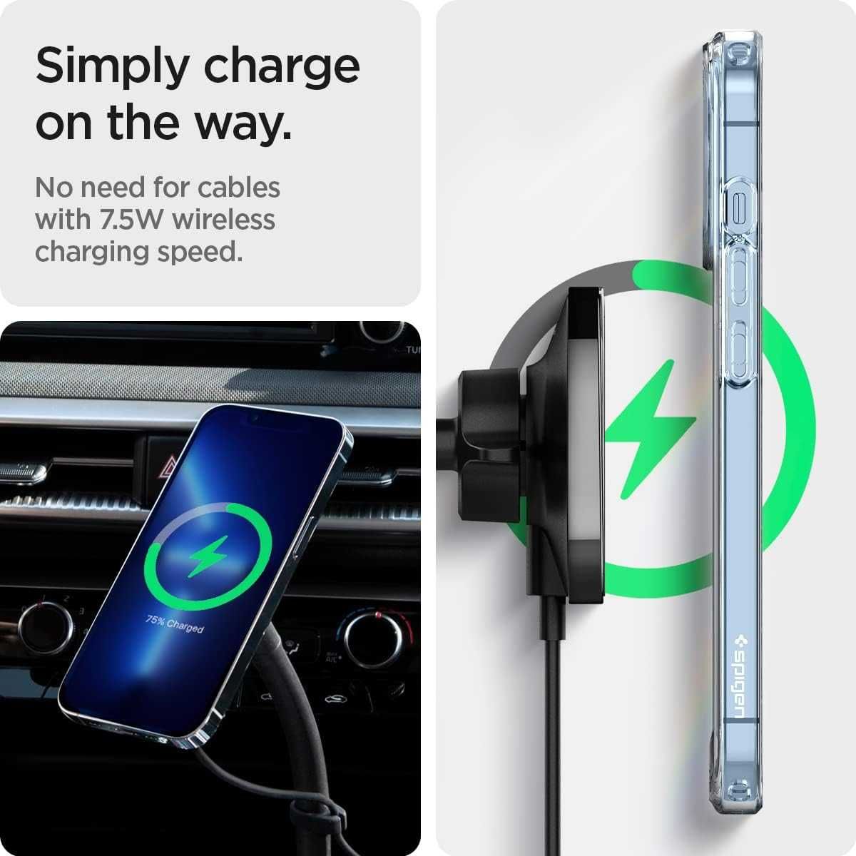 Spigen  безжично зарядно и стойка за кола  съвместимо с iPhone