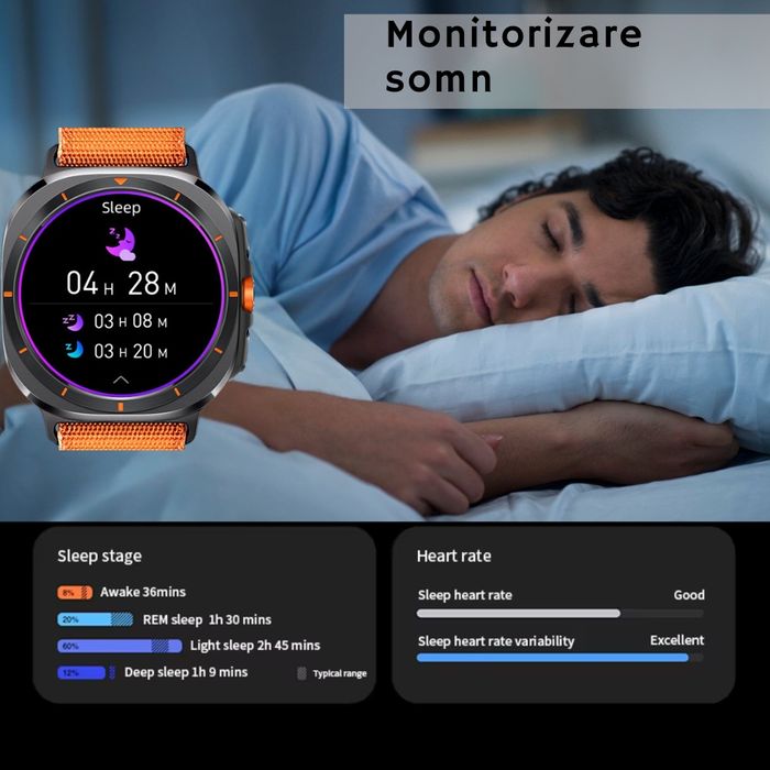 Ceas smartwatch barbati , ecran amoled , monitorizare sanatate