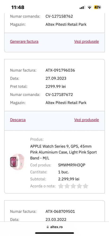 Vand Ceas Apple Watch Pink Series 9/45 mm