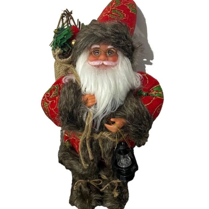 Mos Craciun Care Canta Muzica De Craciun cu Sac Cadou Si Felinar 30cm