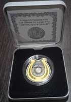 Казахстан серебряная монета с позолотой ПОДКОВА на счастье.