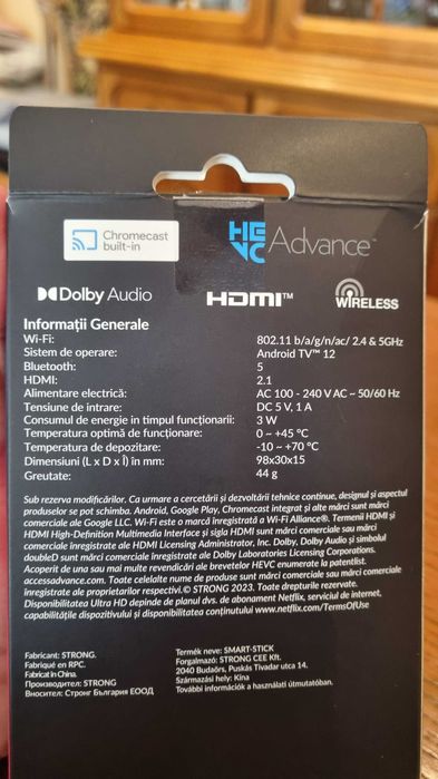 STRONG SRT41 Android TV Stick, 4K UHD, HDMI, WI-FI, Bluetooth