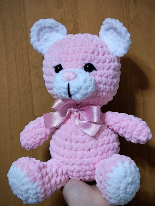 Плетена играчка/ розово мече за подарък