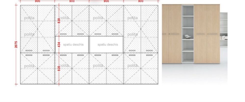 Biblioteca din mdf stejar albit