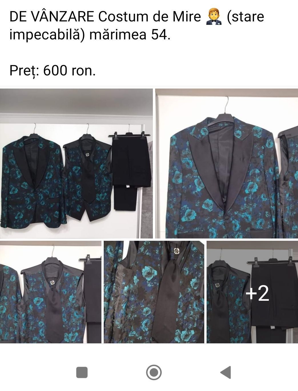 Costum de mire 500 ron măr.54 +o pereche încălțăminte bărbați din piel