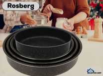 Тави комплект Rosberg R51222MR24/26/30/32см., Черни/въгл. стомана с мр