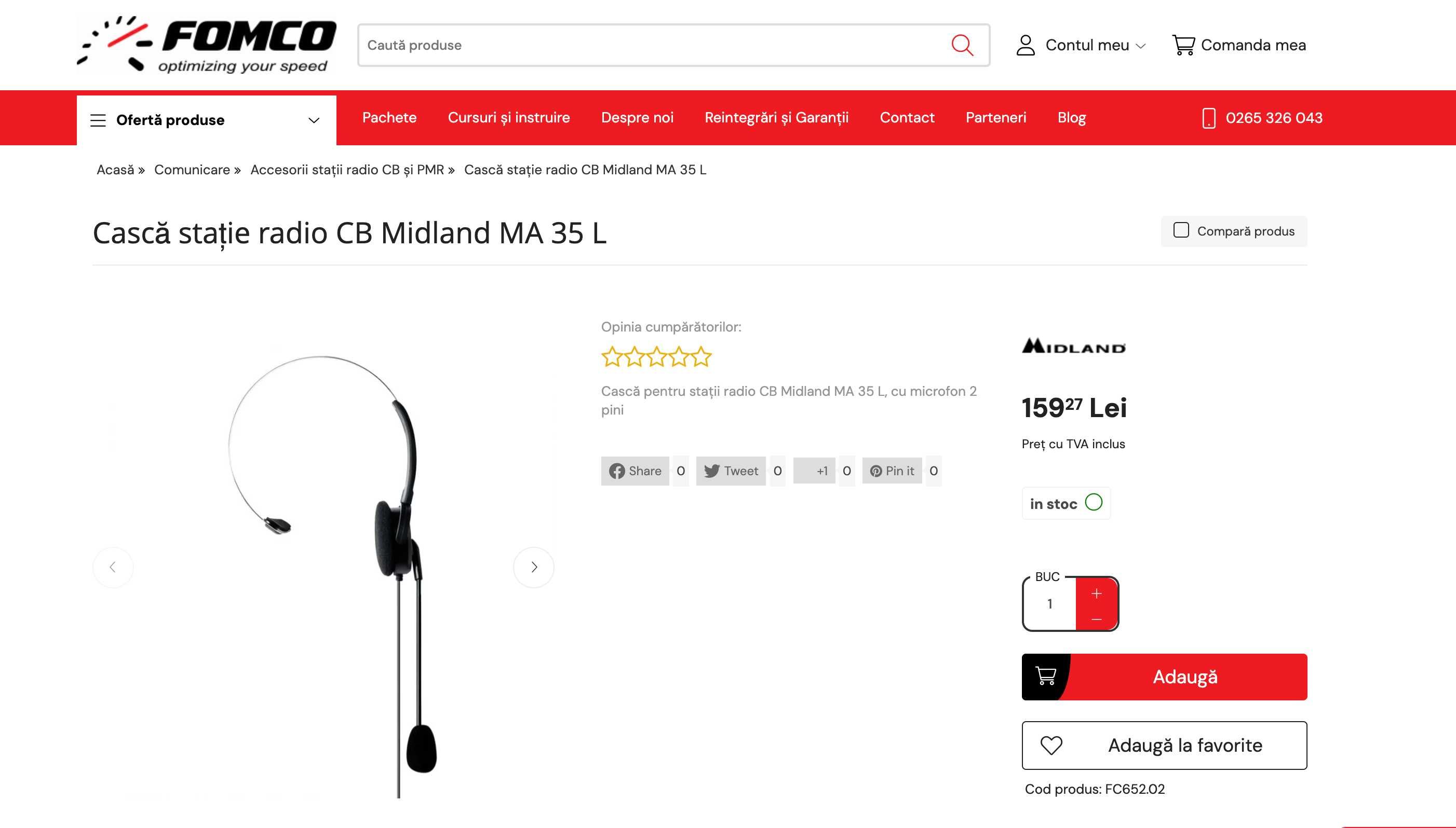 Cască headset stație CB Midland MA 35 L | 2 pini | walkie talkie PMR