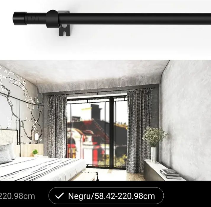 Suport perdeale neagru nou 58,42 - 220,98 cm