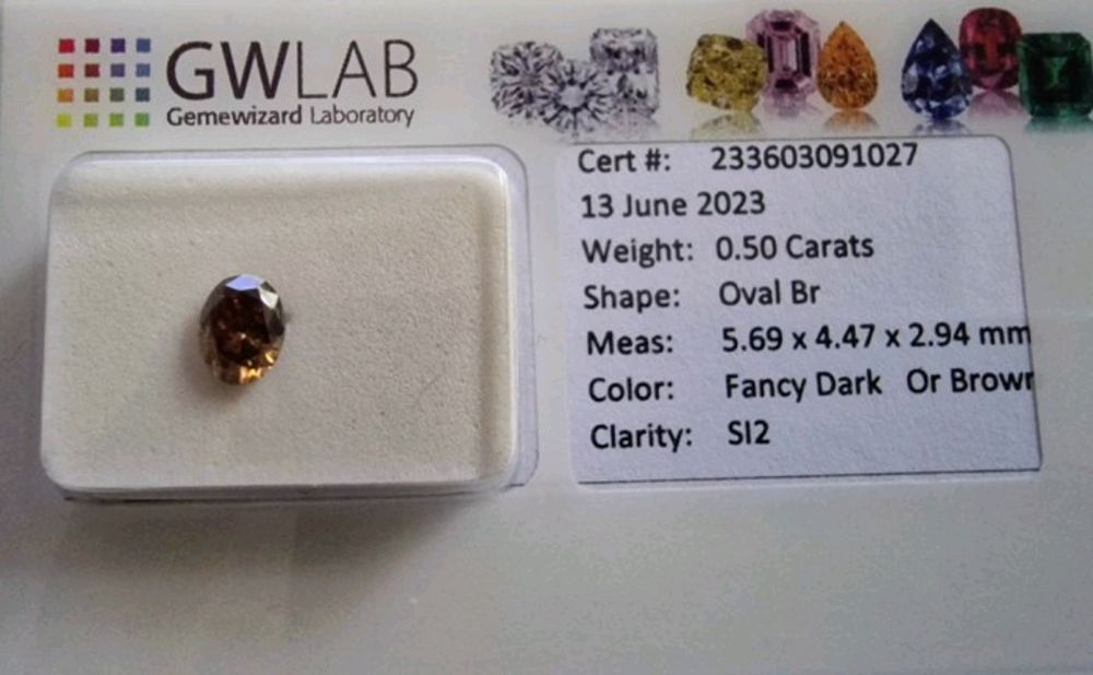 Diamant 0.5 Ct oval Fancy Maroniu Portocaliu închis