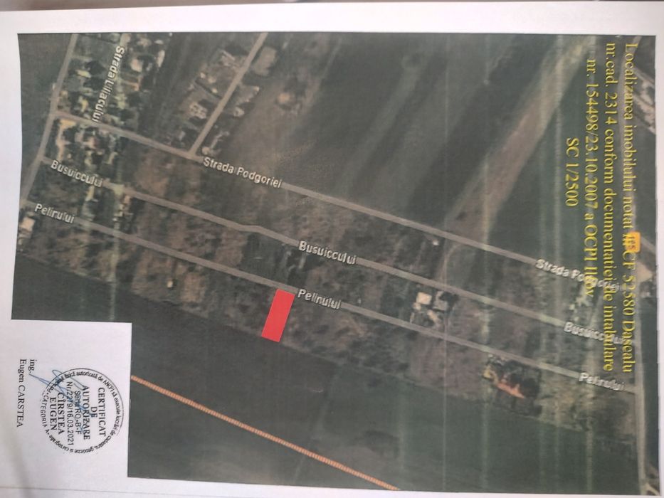 Teren intravilan Dascălu cadastru și intabulare