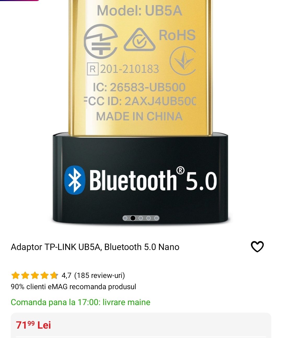 Adaptor TP-LINK UB5A, Bluetooth 5.0 Nano