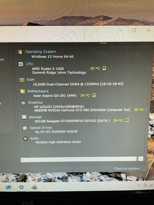 Pc Gaming Acer, Ryzen 5, 16gb ram, 1 tera, GTX 980, wifi
