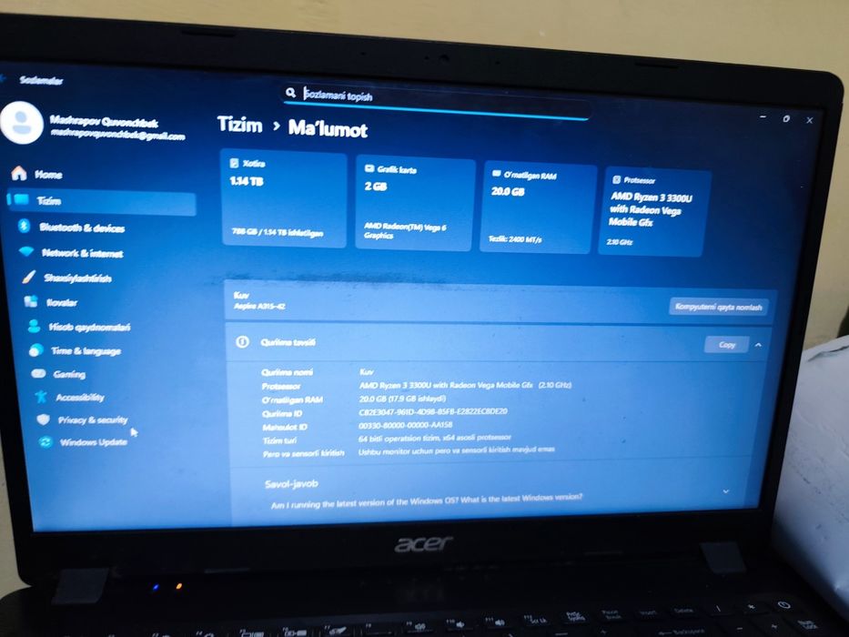 Acer notebuk budget bop Ryzen 3 3300