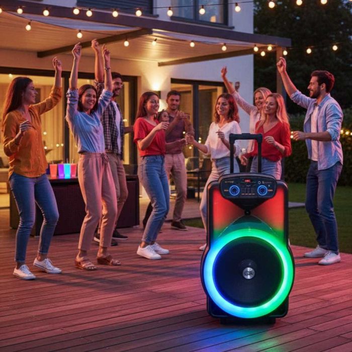 Караоке тонколона 12" BT-1218 с Bluetooth, цветомузика и 2 безжични ми
