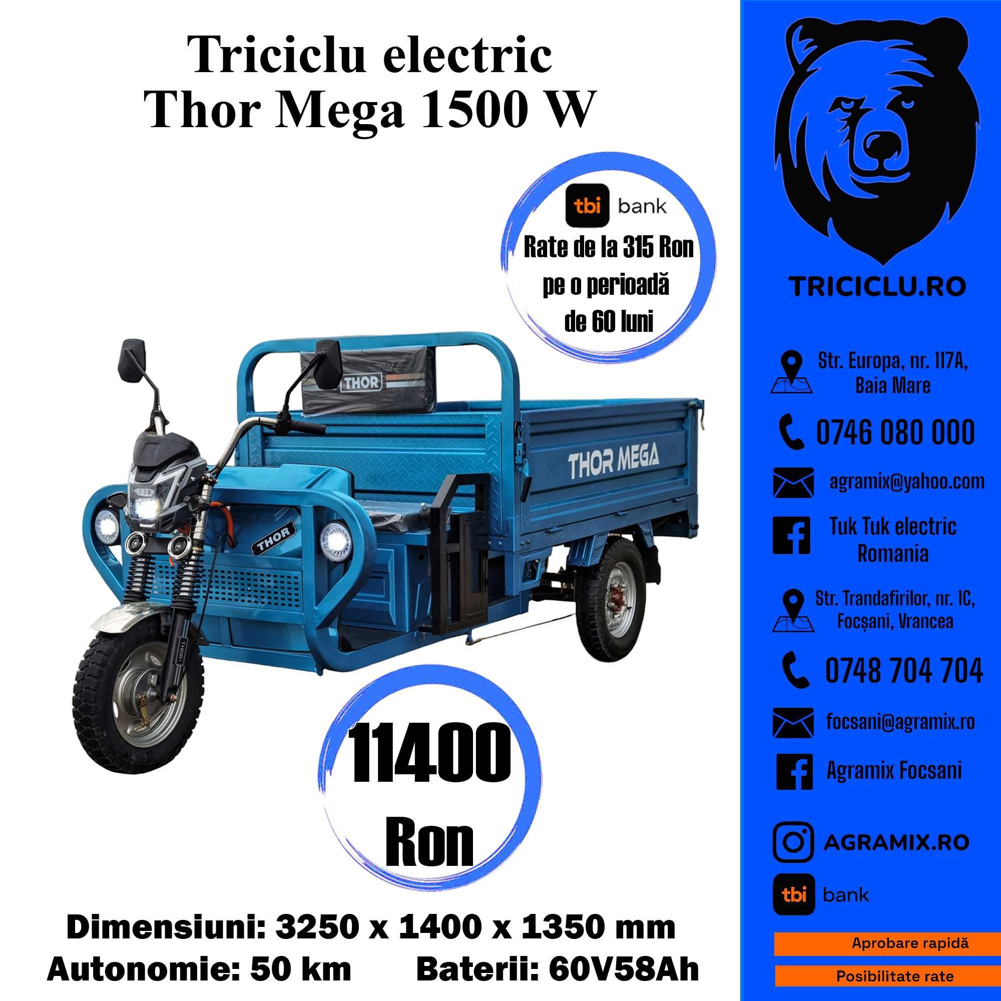 Triciclu electric nou Thor MEGA-Plus cu cabina 1500W Agramix