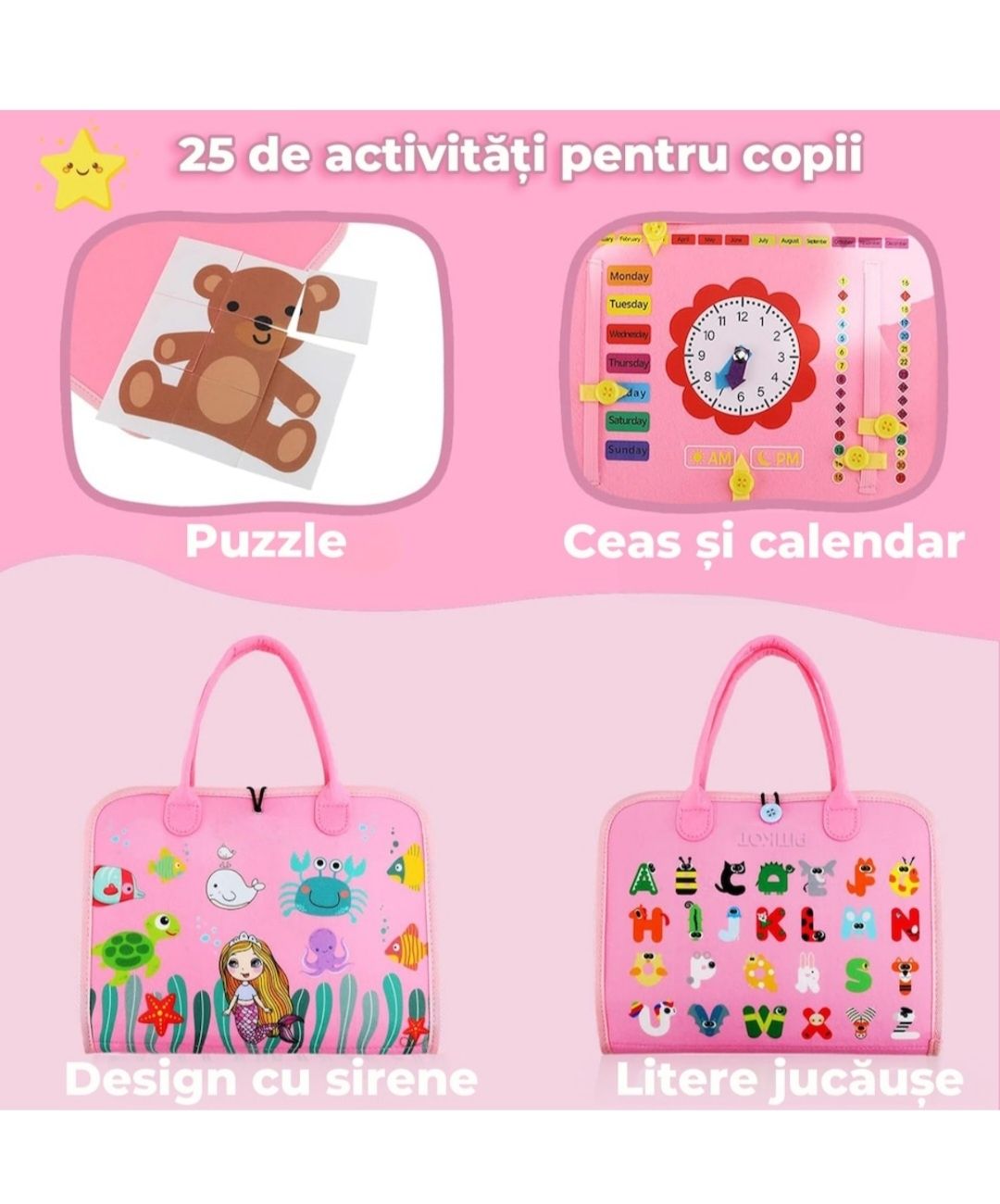 Busy board montessori, carte/mapa cu multiple activitati