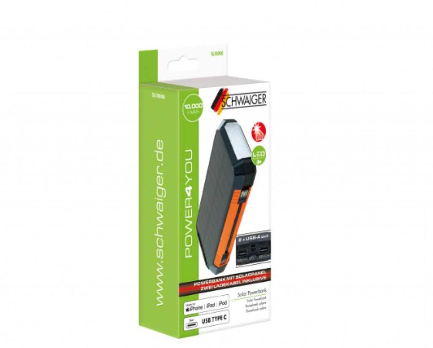 Соларна преносима батерия за телефон Schwaiger, с фенерче