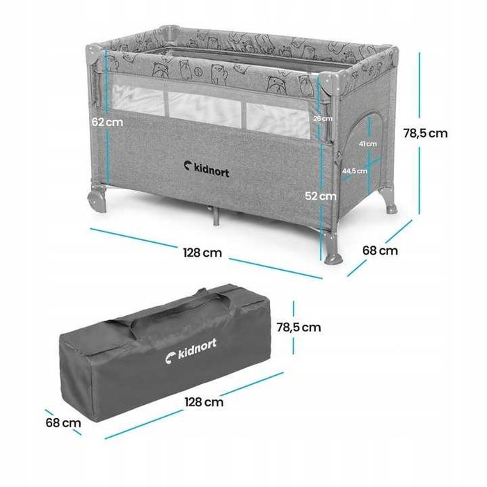 Patut pliabil 3 in 1 cu laterala culisanta Kidnort Livsmiljo  Grey