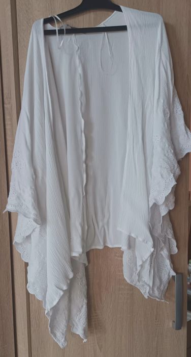 Kimono blazer alb superb cu broderie